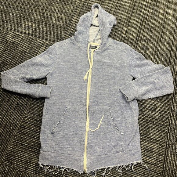 ZARA Man Men’s Light Blue Hoodie Double Knit Fill Zipper Distressed Size Small - Picture 2 of 9